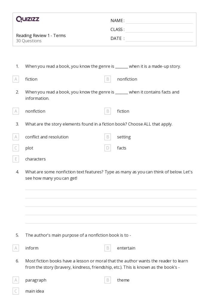 Comparing Settings from Two Fiction Texts exercise for third graders on understanding story settings Third grade students working on a Comparing Settings from Two Fiction Texts worksheet focused on reading comprehension