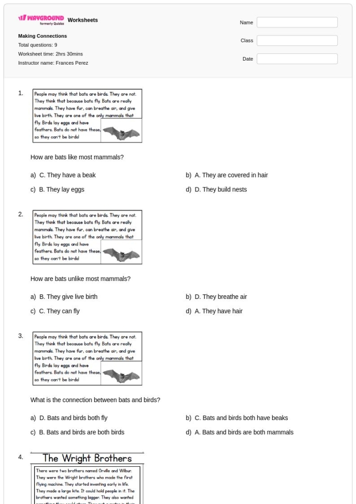 Reading Strategies Making Connections worksheet for third graders practicing comprehension skills number 18 Third Grade Reading Strategies worksheet focusing on making text-to-self, text-to-text, and text-to-world connections