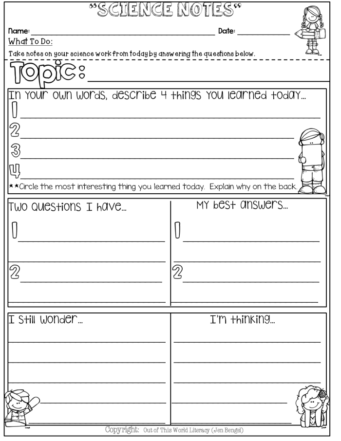Third Grade addition My Research Notes worksheet for organizing research information
