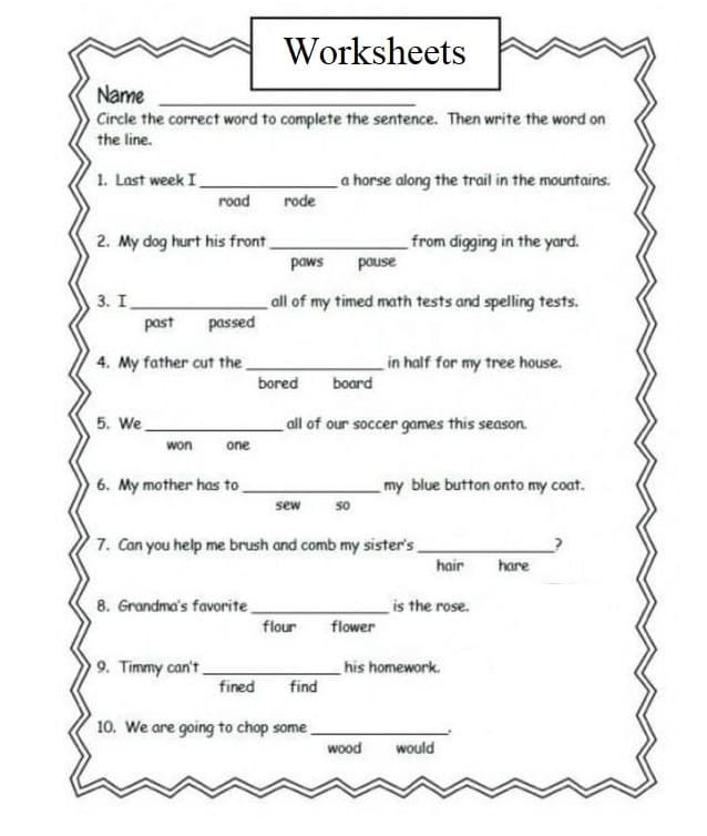 Worksheet demonstrating same sound and different spelling for third graders