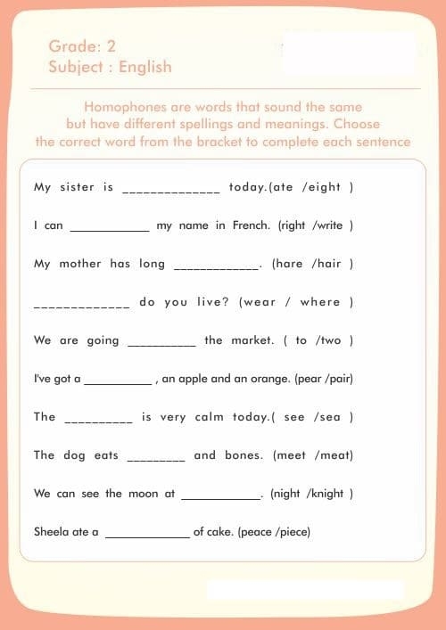 Worksheet illustrating same sound, different spelling concepts for third graders