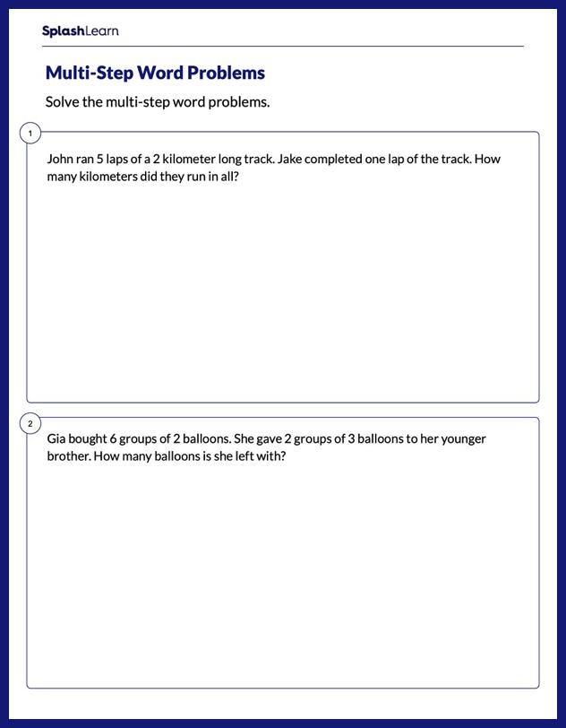 Underwater-themed worksheet featuring sea creatures for solving multi-step addition and multiplication word problems