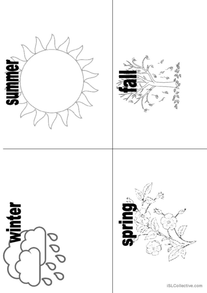Third Grade Seasons Writing Prompt worksheet featuring animals for each season and a short descriptive paragraph