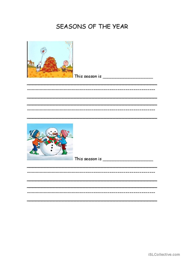 Third grade phonics worksheet featuring a seasons writing prompt with animals and descriptive paragraphs