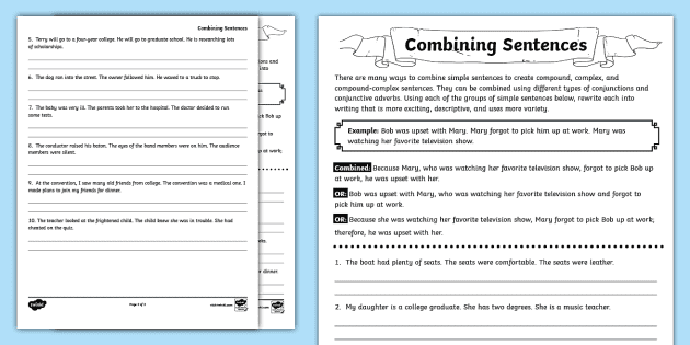 Sentence Combining Practice Worksheet for Improving Writing Techniques Worksheet for combining sentences to enhance writing skills for third graders