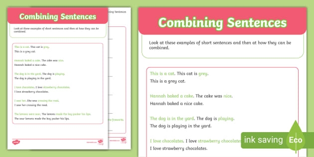 Engaging sentence combining exercise to assist children in improving their writing style Worksheet for sentence combining practice to enhance writing skills for third graders