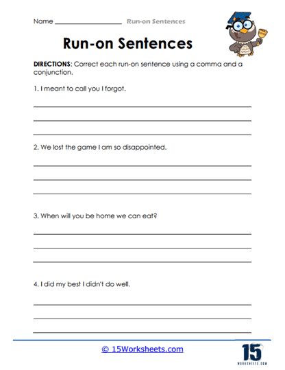 Third grade students practicing sentence correction on a worksheet about incomplete and run-on sentences