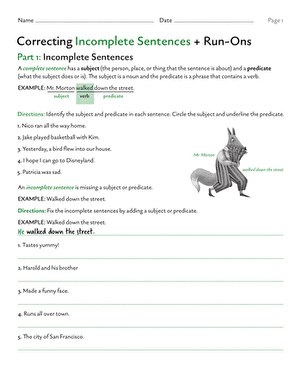 Third grade students practicing how to fix incomplete and run-on sentences in a worksheet