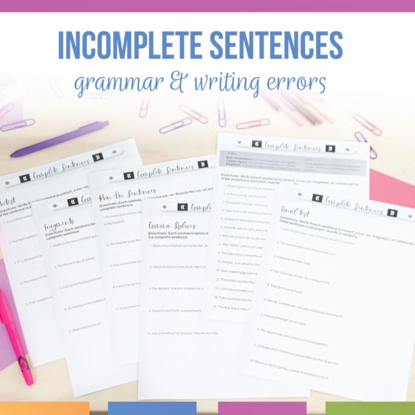 Third grade students practicing fixing incomplete and run-on sentences on a worksheet
