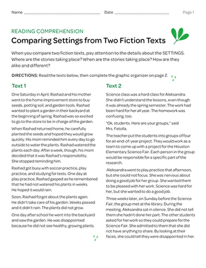 Comparing settings from two fiction texts reading exercise for third graders Third grade students working on comparing settings in two stories worksheet