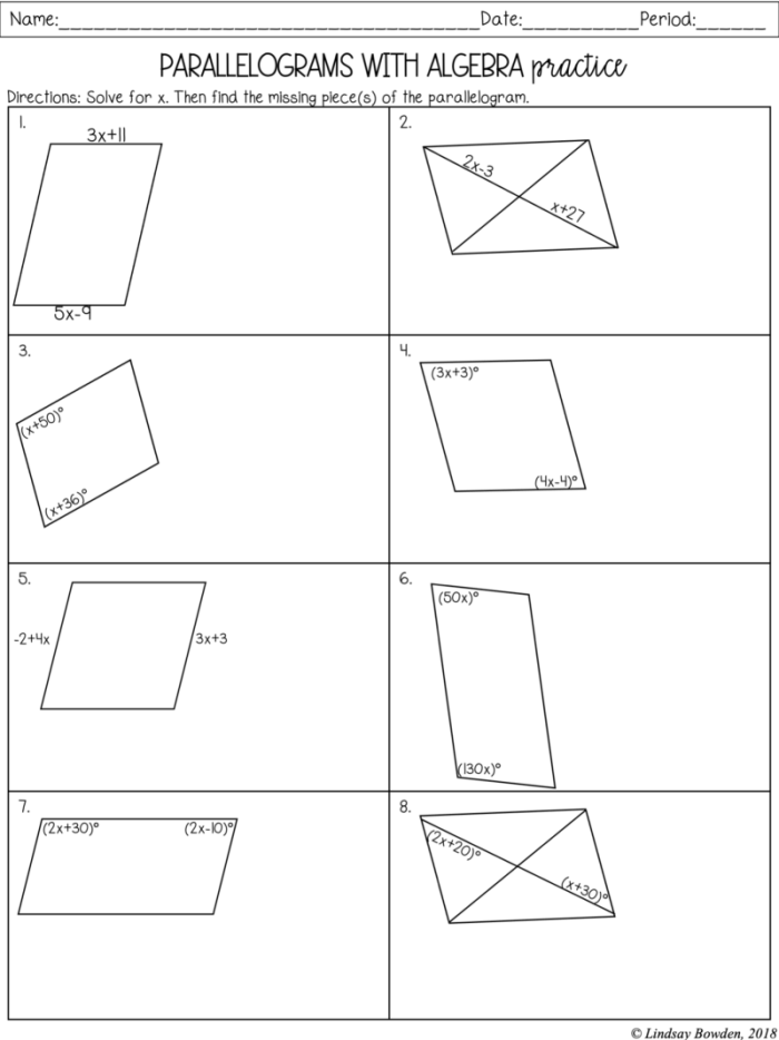 Third Grade Geometry Activity with Parallelograms and Hidden Word Puzzle, Image 6 Third grade worksheet featuring various shapes for identifying and coloring parallelograms