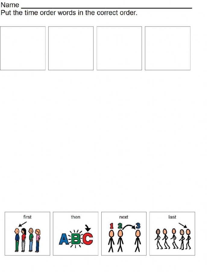 Third grade worksheet on summarizing with time order words and fractions