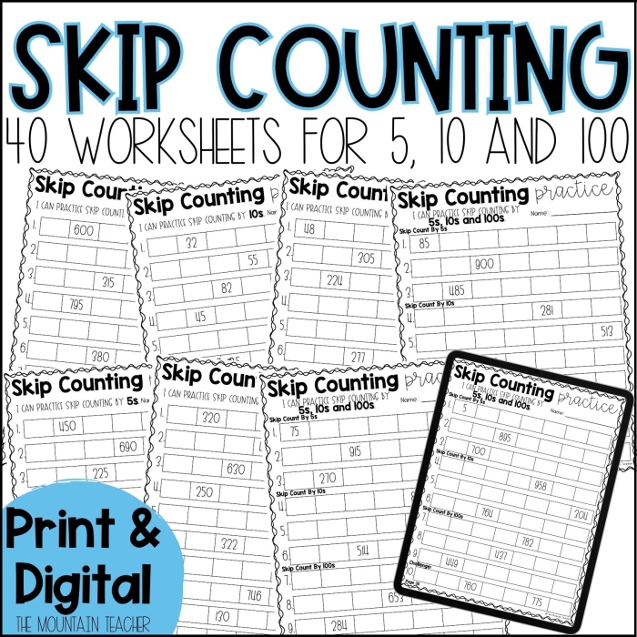 Skip Counting by 2s 3s 4s 5s 6s 7s 8s and 9s on a Hundreds Chart Activity 9 Third grade skip counting practice worksheet showing a hundreds chart for counting by 2s through 9s