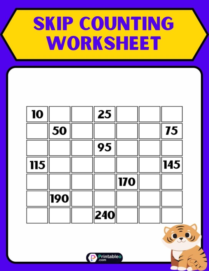 Skip Counting Patterns Activity for Elementary Math Learners Third grade student practicing skip counting by 2s, 3s, 4s, 5s, 6s, 7s, 8s, and 9s on a hundreds chart worksheet