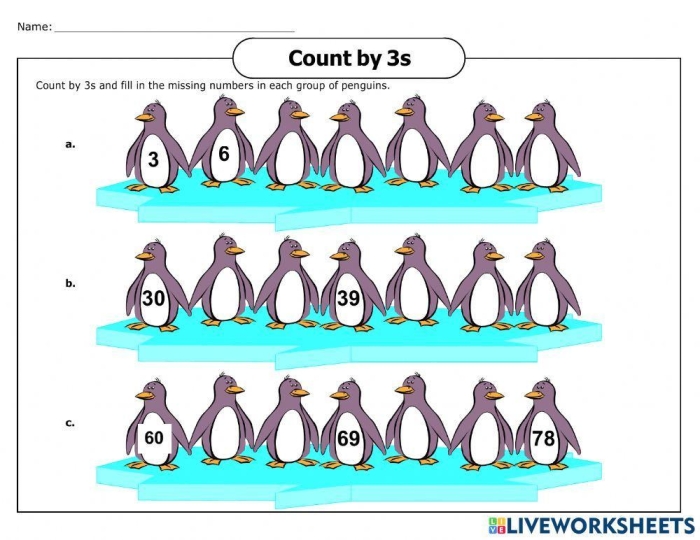 Count by Threes math activity for third grade students in Earth and Space Science Third graders practicing skip counting by threes on a math worksheet