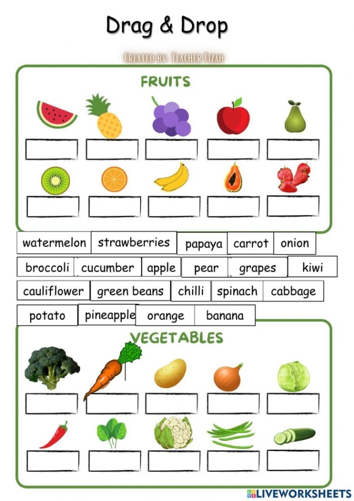 Third grade division worksheet focusing on spelling fruits and vegetables in the garden Third grade spelling worksheet featuring fruits and vegetables for division practice