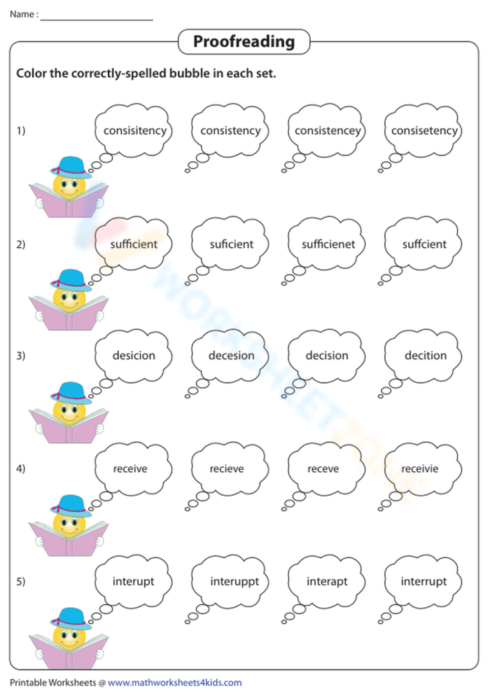 Spelling test correction activity featuring Natalie and Joseph for grade three students Third graders correcting spelling errors on a worksheet about time and money