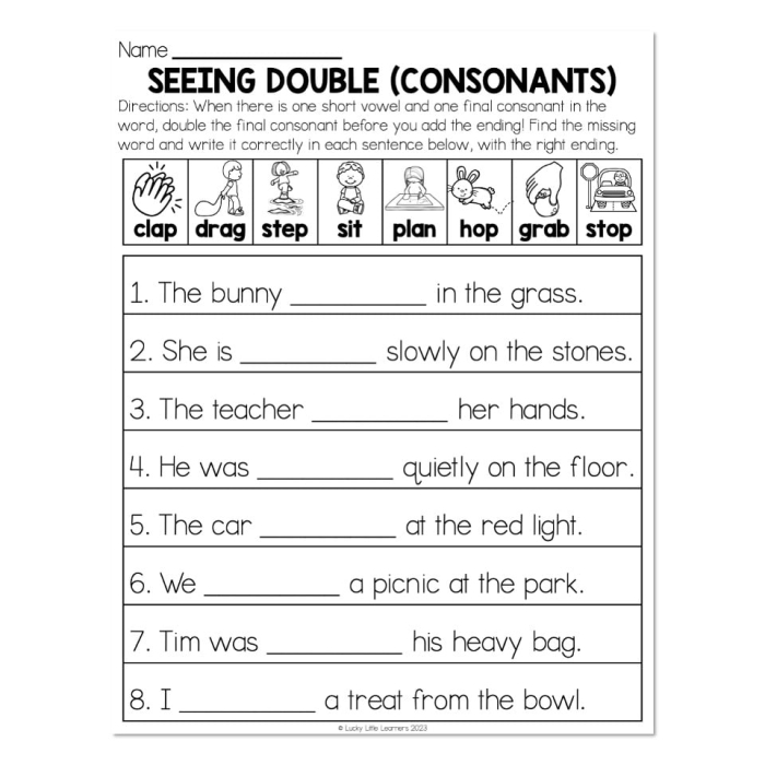 Third grade worksheet focused on spelling final consonant endings with ed and ing