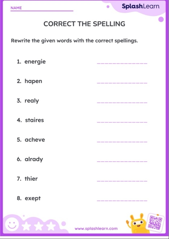 Engaging third grade spelling correction activity with Natalie and Joseph's tests Third graders correcting spelling errors on a worksheet about time and money