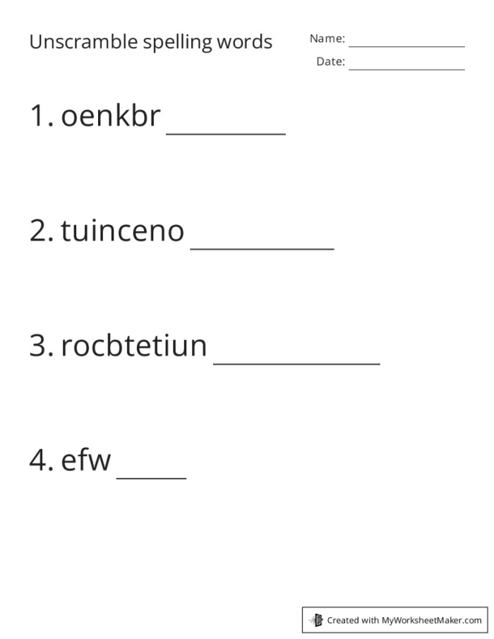 Fun and challenging spelling word unscramble activity for third graders Third grade student solving an unscramble spelling words worksheet