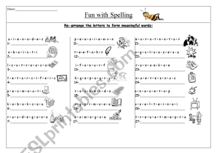 Challenging spelling practice on worksheet number 13 for third graders Third grade student working on an unscramble spelling words worksheet with mixed letters