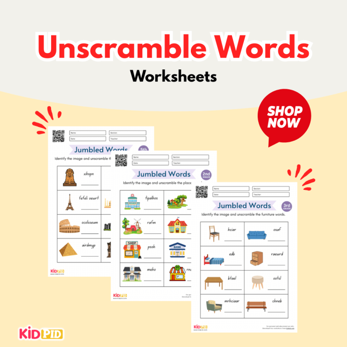 Fun spelling challenge worksheet for third graders to unscramble words number 14 Third Grade Unscramble Spelling Words worksheet with letters to reorder