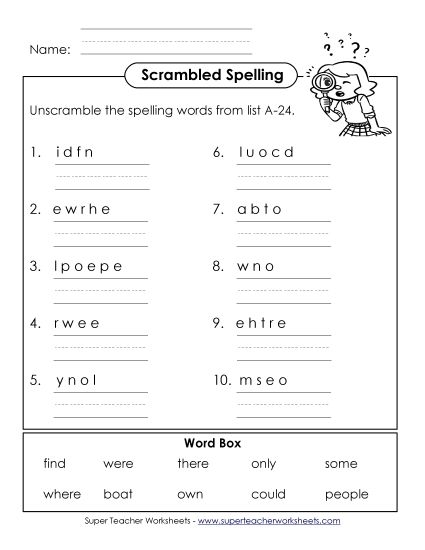 Practice spelling with this challenging third grade unscramble activity page Third grade students working on an unscramble spelling words worksheet