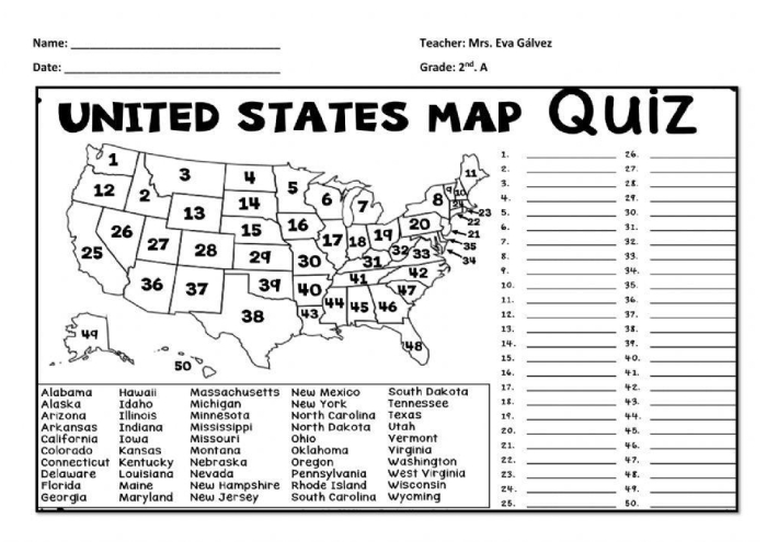 U.S. map worksheet showing blank state outlines for third graders to identify and label New York, Illinois, and South Carolina by matching names to unmarked regions