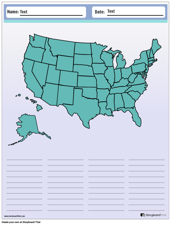Third grade geography worksheet showing a blank US map with state outlines where students match state names like New York, Illinois, and South Carolina to their correct locations