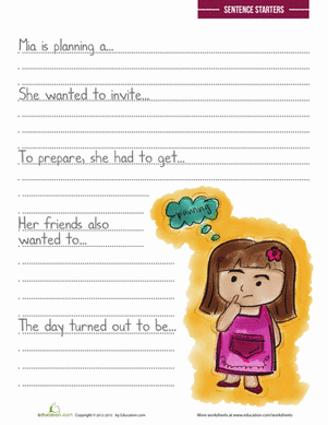 Sentence prompts worksheet designed for third graders to inspire storytelling. Engaging sentence starters to boost confidence in young writers.