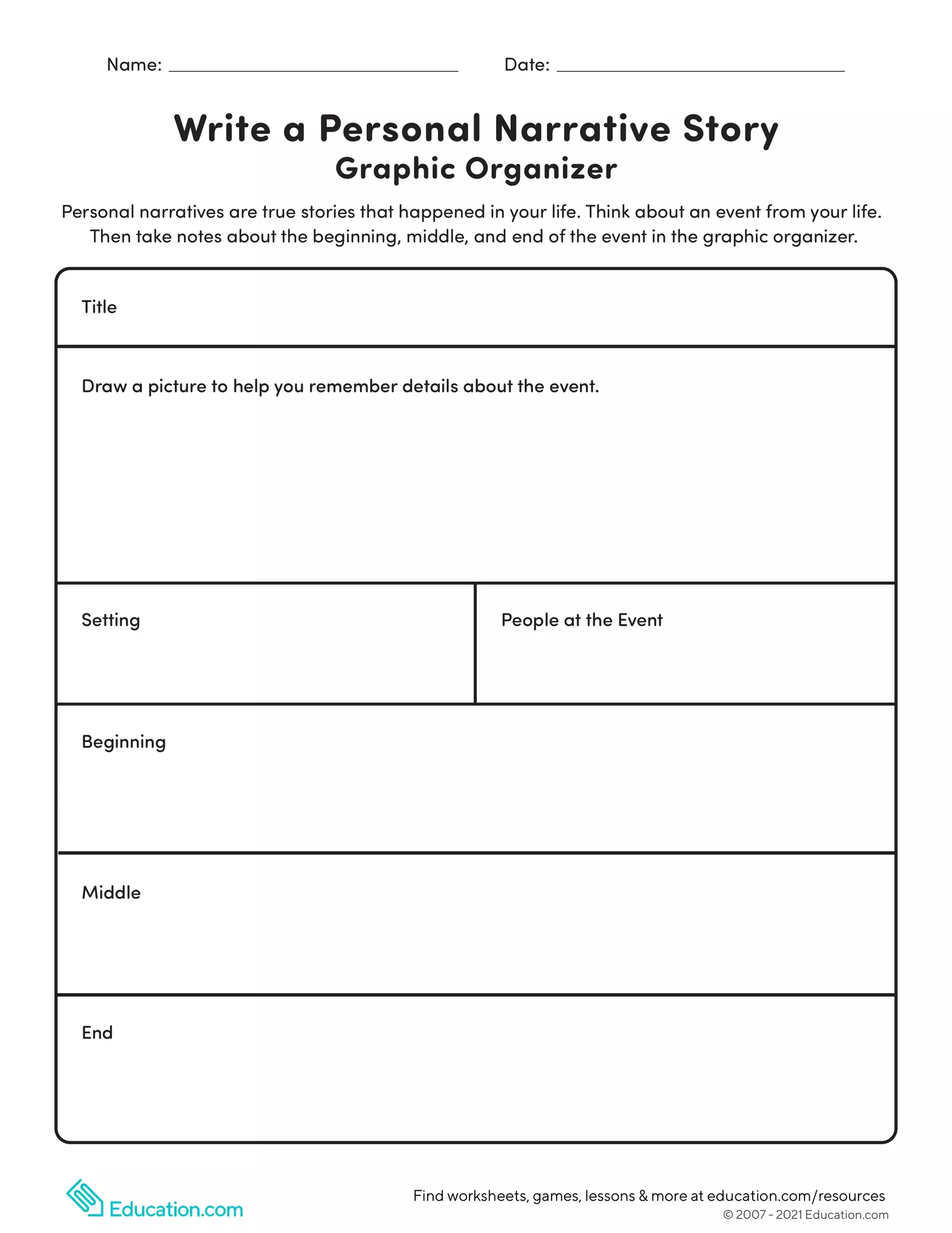 Engaging worksheet for third graders to explore personal experiences through writing Third Grade Personal Narrative Writing worksheet encouraging kids to share their own stories