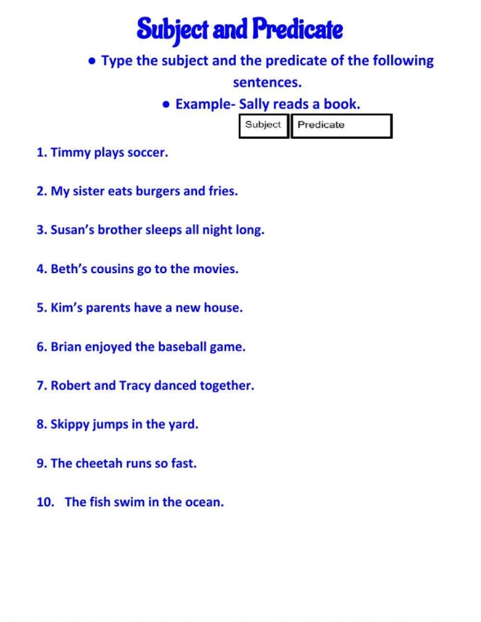Subject and predicate practice worksheet for third graders image 15 Third grade grammar worksheet with sentences for identifying subjects and predicates