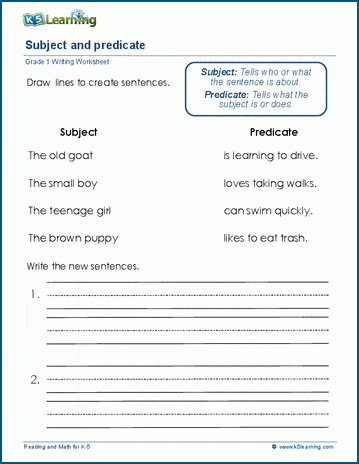 Subject and Predicate Practice worksheet for third graders with example sentences number 17 Third Grade grammar worksheet focusing on identifying subjects and predicates with 10 practice sentences
