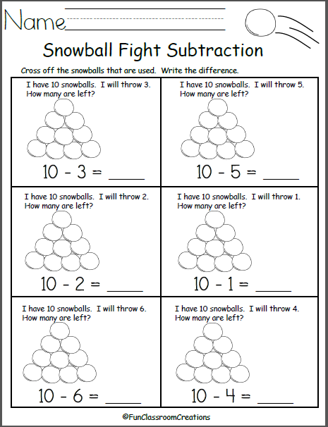 Snowy Subtraction worksheet for winter math practice number 5 Third grade students practicing three-digit subtraction with a snowy theme