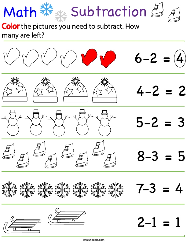 Snowy Subtraction worksheet with 12 problems for third graders, image 14 Third grade students practicing three-digit subtraction on a snowy-themed worksheet