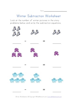 Snowy subtraction practice for third graders on a winter-themed math worksheet Third grade students working on a snowy subtraction worksheet with three-digit problems