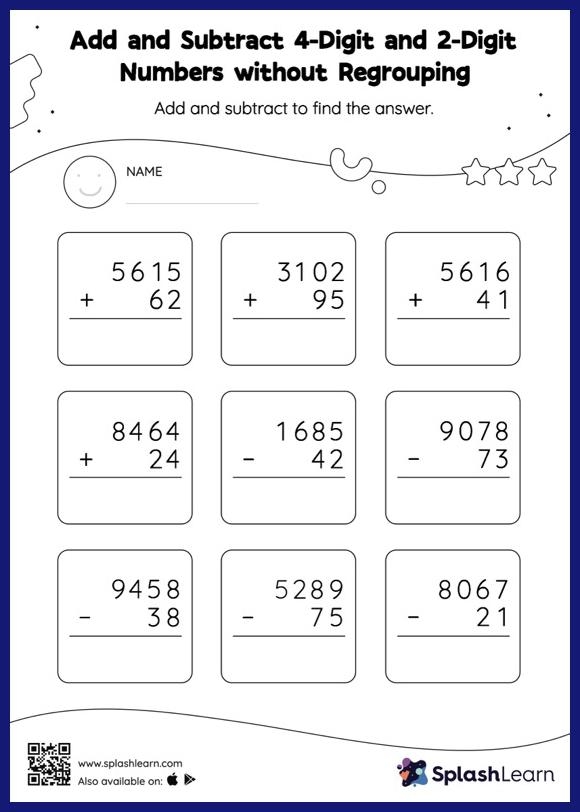 Worksheet 11: Engaging subtraction exercises for young learners Subtraction practice worksheet featuring two-digit and three-digit problems for third graders