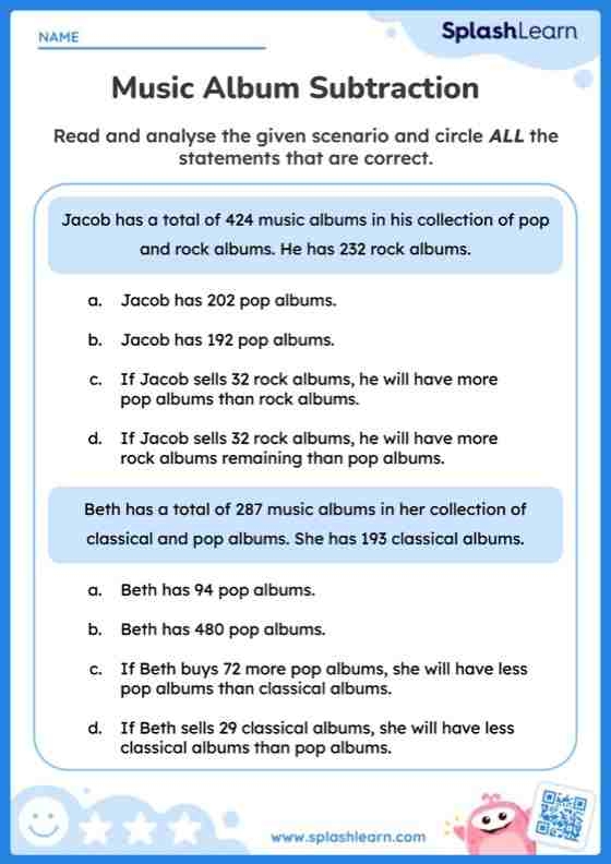 Subtraction practice worksheet with school-themed math problems for grade 3 number 17 Third grade worksheet featuring two- and three-digit subtraction word problems about time and money