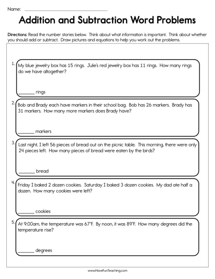 Subtract 'Em worksheet for third graders focusing on three-digit subtraction challenges Third grade students engaging with subtraction word problems on a math worksheet