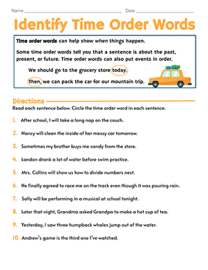 Third grade fractions worksheet focusing on summaries using time order words