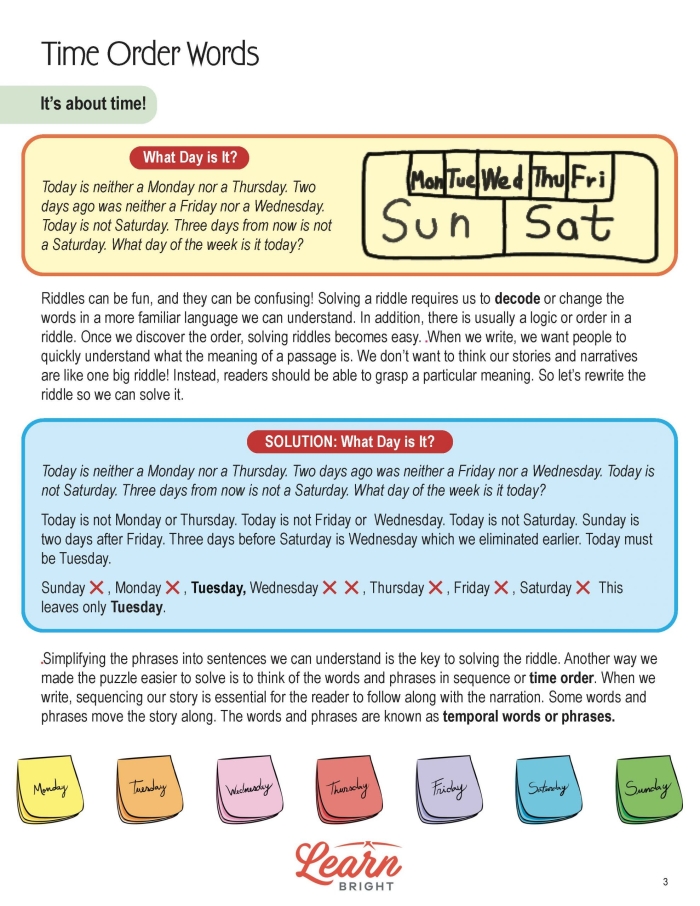 Third Grade worksheet on fractions focusing on summaries with time order words