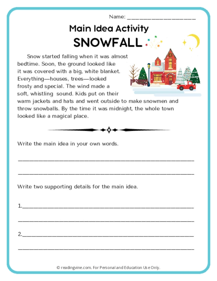 Worksheet for third graders to identify supporting details about the sun