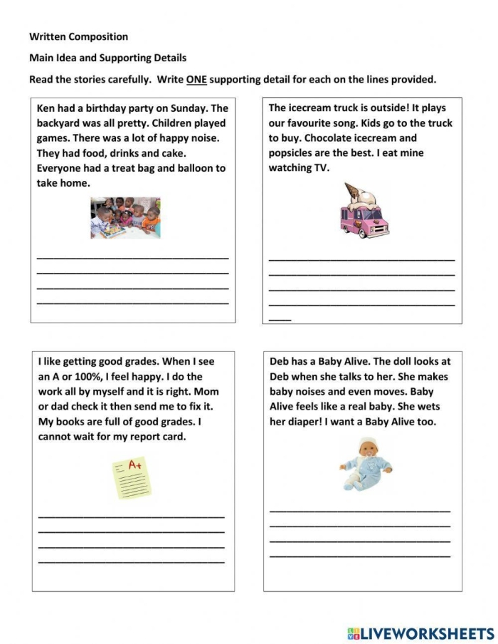Worksheet featuring students identifying supporting details about the sun in a third-grade reading activity