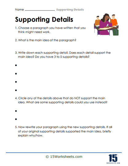 Worksheet featuring third graders identifying supporting details about the sun