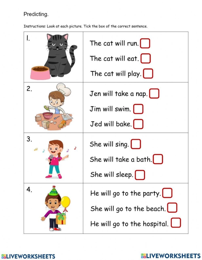 Third grade students completing a Making Predictions with Text Evidence worksheet focusing on sentence frames and text support