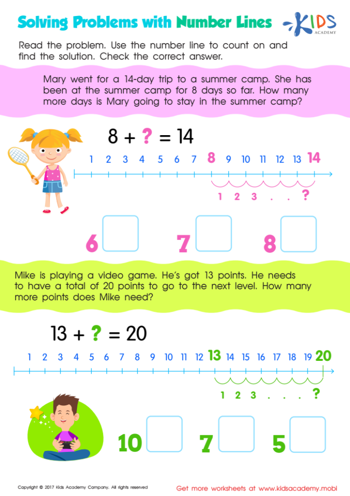 Worksheet for practicing time calculation using a number line in third grade life science class Third grade worksheet showing a number line used to solve time addition and subtraction problems