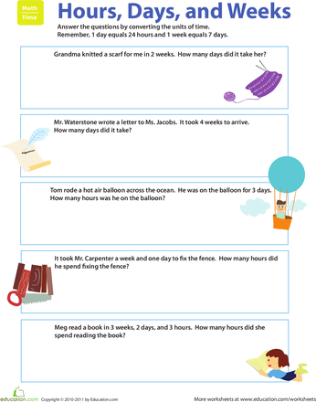 From Time to Time: Engaging Time Conversion Worksheet for Kids A third-grade worksheet for converting units of time to hours, days, and weeks