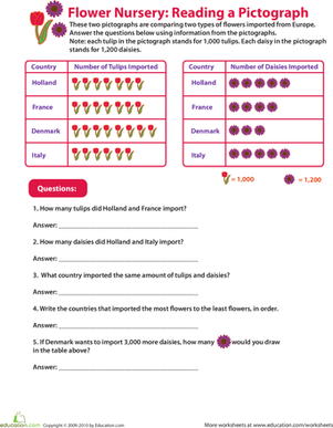 Tomato Fest pictograph worksheet for practicing multiplication skills with farm produce data Third grade students solving a Tomato Fest pictograph to count tomatoes picked by farmers