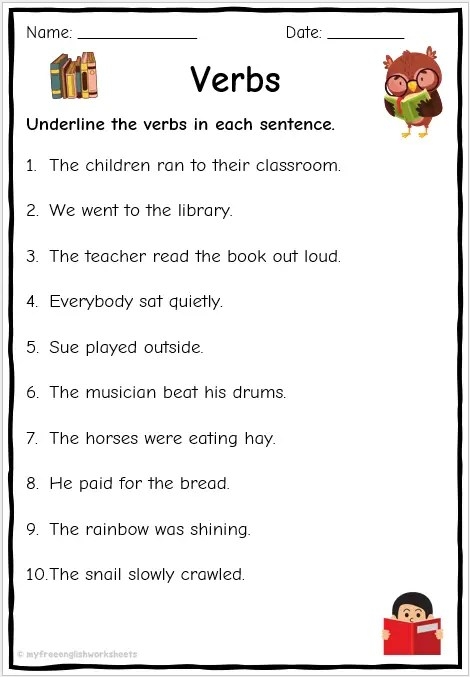 Engaging Find the Verbs activity for young learners in history class Third grade students identifying verbs in a history-themed worksheet