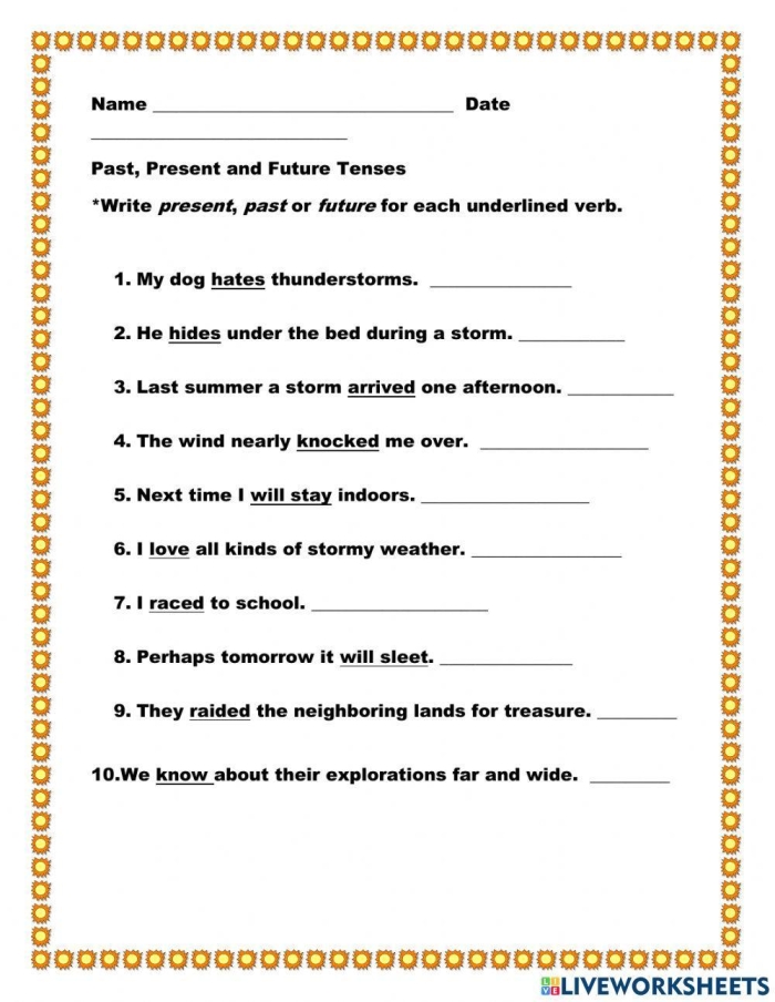 Engaging worksheet for practicing verb tenses in reading activities Past, Present, and Future worksheet for third graders focusing on verb tenses